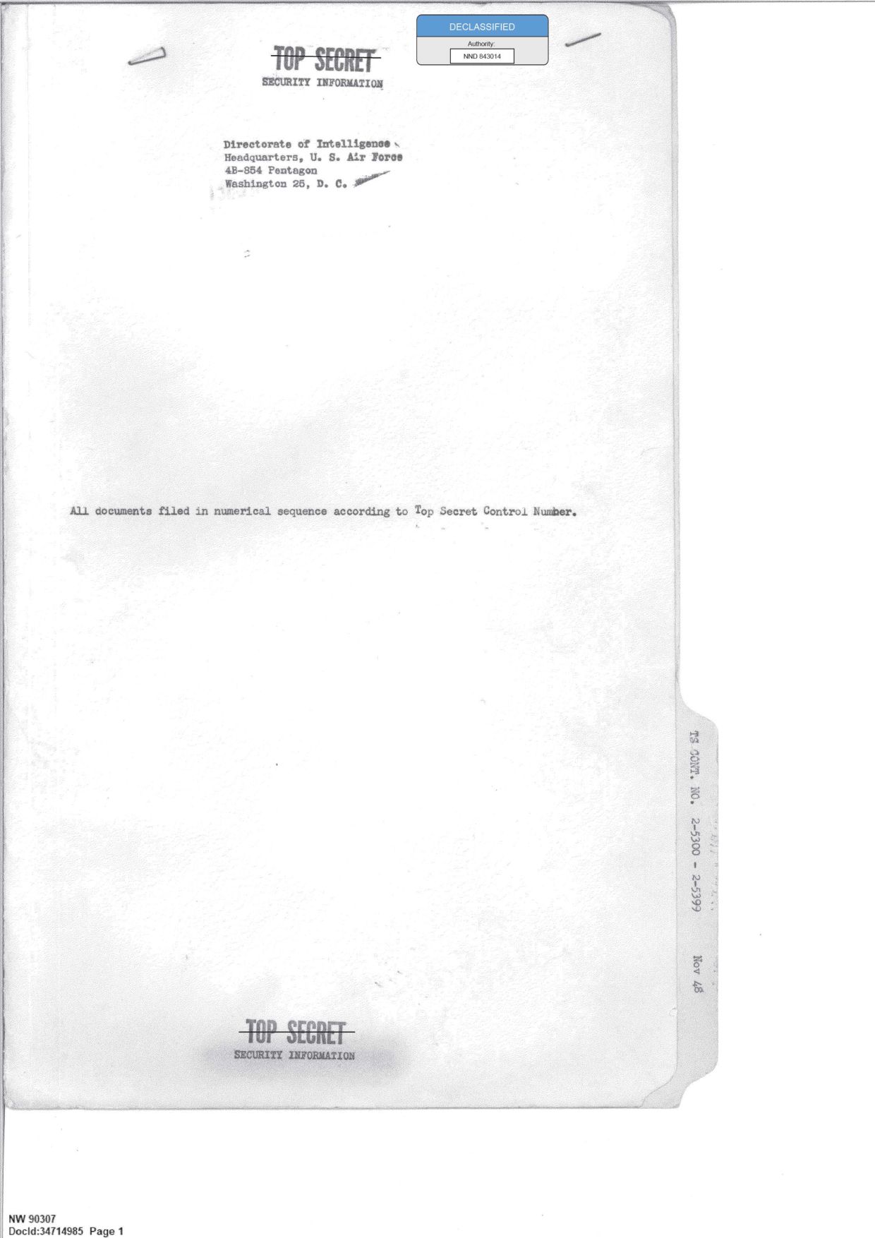 341 110448 Records Relating to the Collection and Dissemination of Intelligence 1948-1955-TS CONT No.2 2-5300-2-5399 — page 1