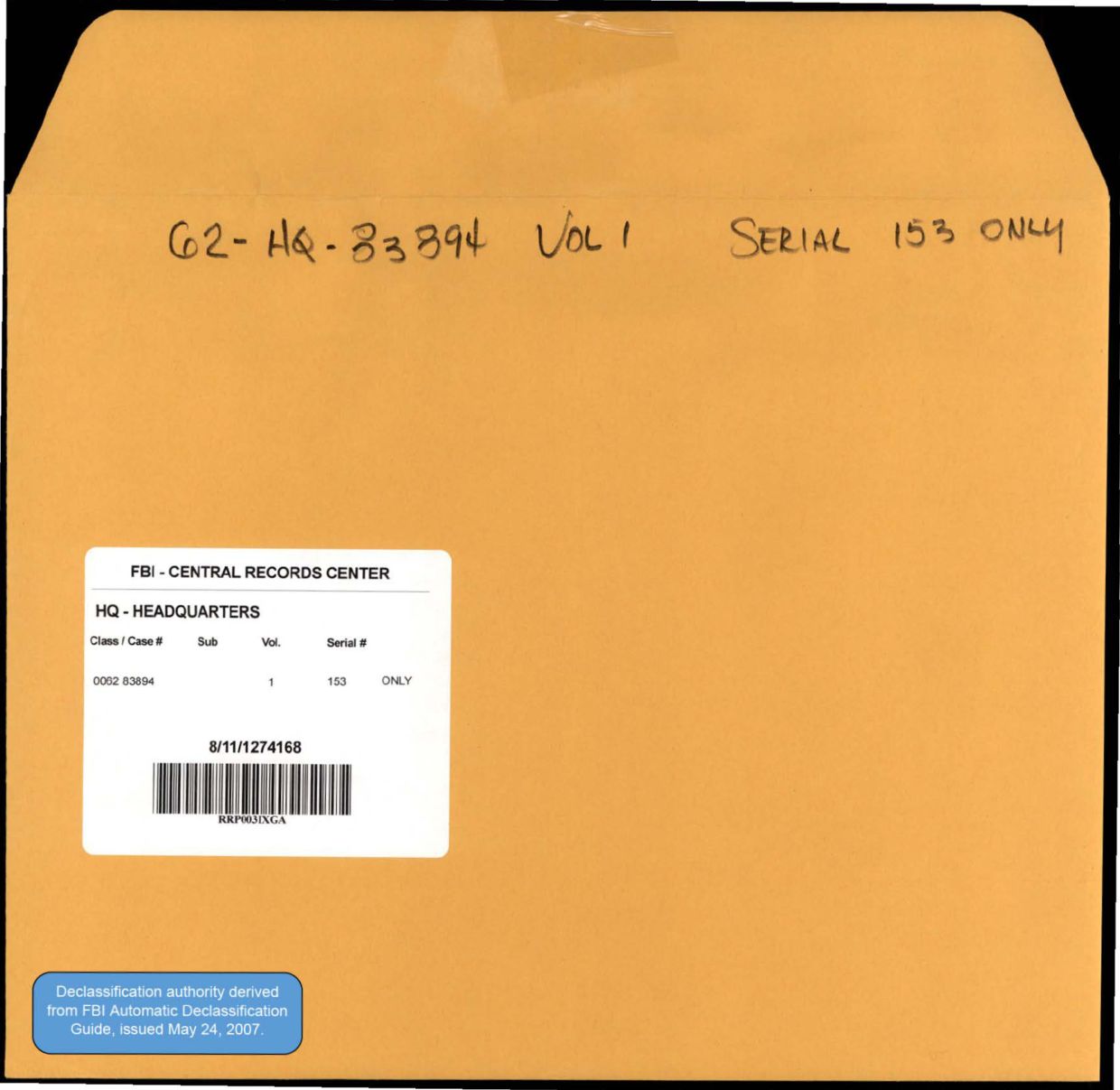 65 HS1-834228961 62-HQ-83894 Serial 153 — page 1