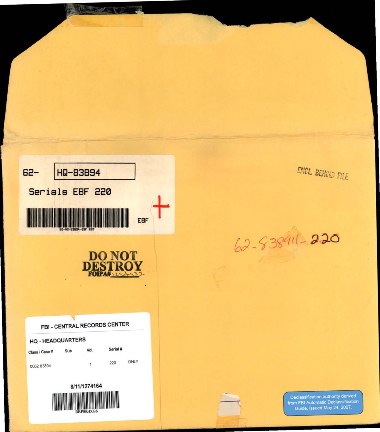 65 HS1-834228961 62-HQ-83894 Serial 220 — page 1