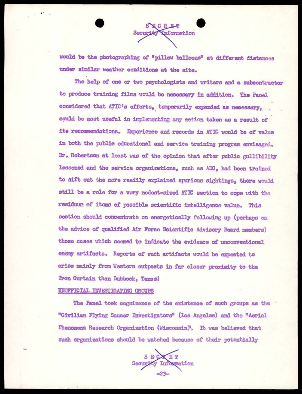 CIA-UAP-002 Scientific-Advisory-Panel-on-Unidentified-Flying-Objects Report 1952-1953 — page 33