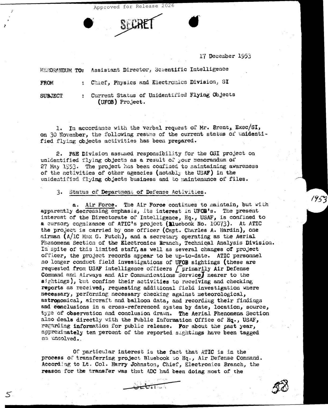 CIA-UAP-007 Current Status of Unidentified Flying Objects UFO Project — page 1