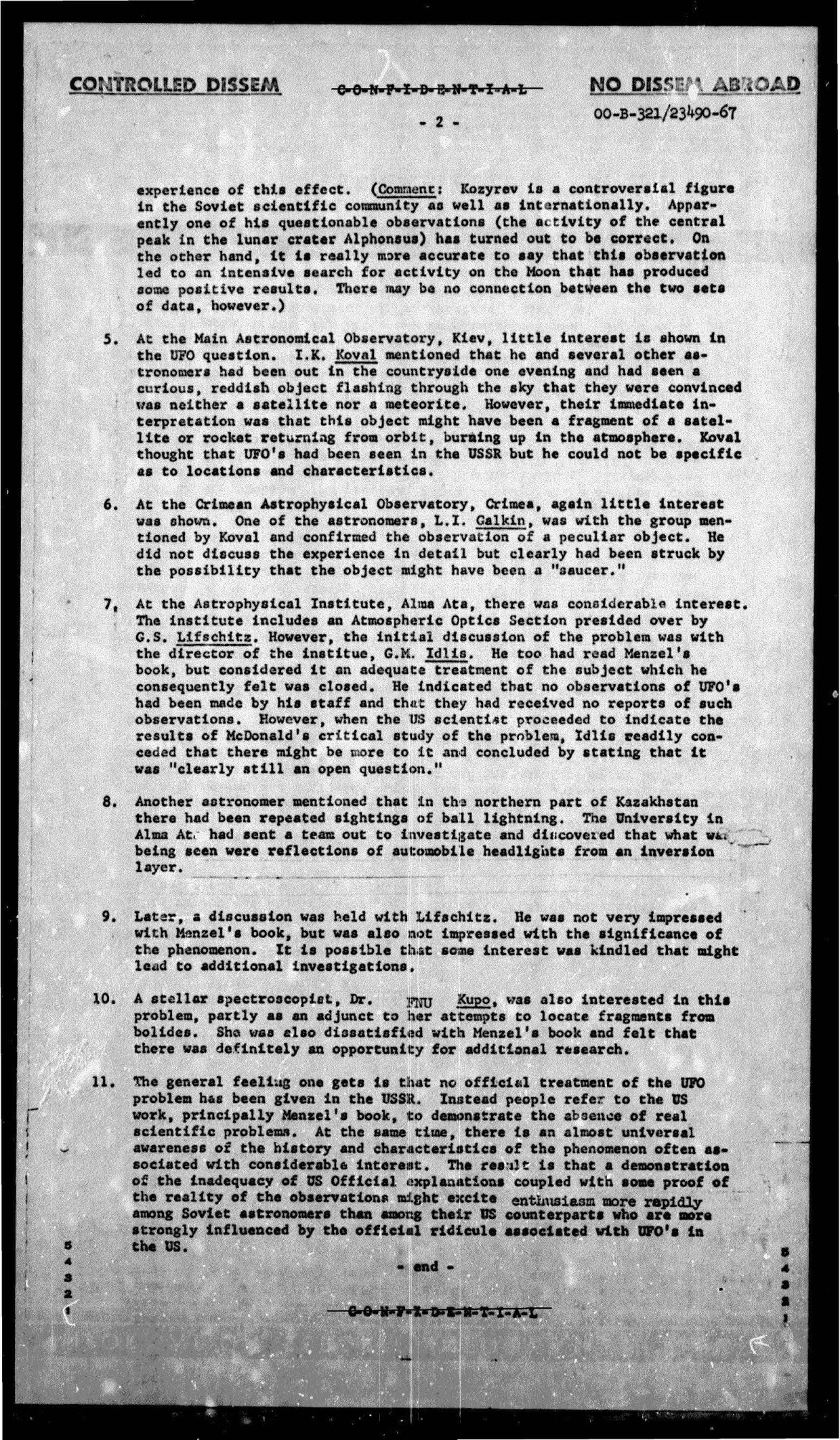 CIA-UAP-010 REPORT ON CONVERSATIONS WITH SOVIET SCIENTISTS ON SUBJECT OF UNIDENTIFIED FLYING OBJECTS IS THE USSR — page 2