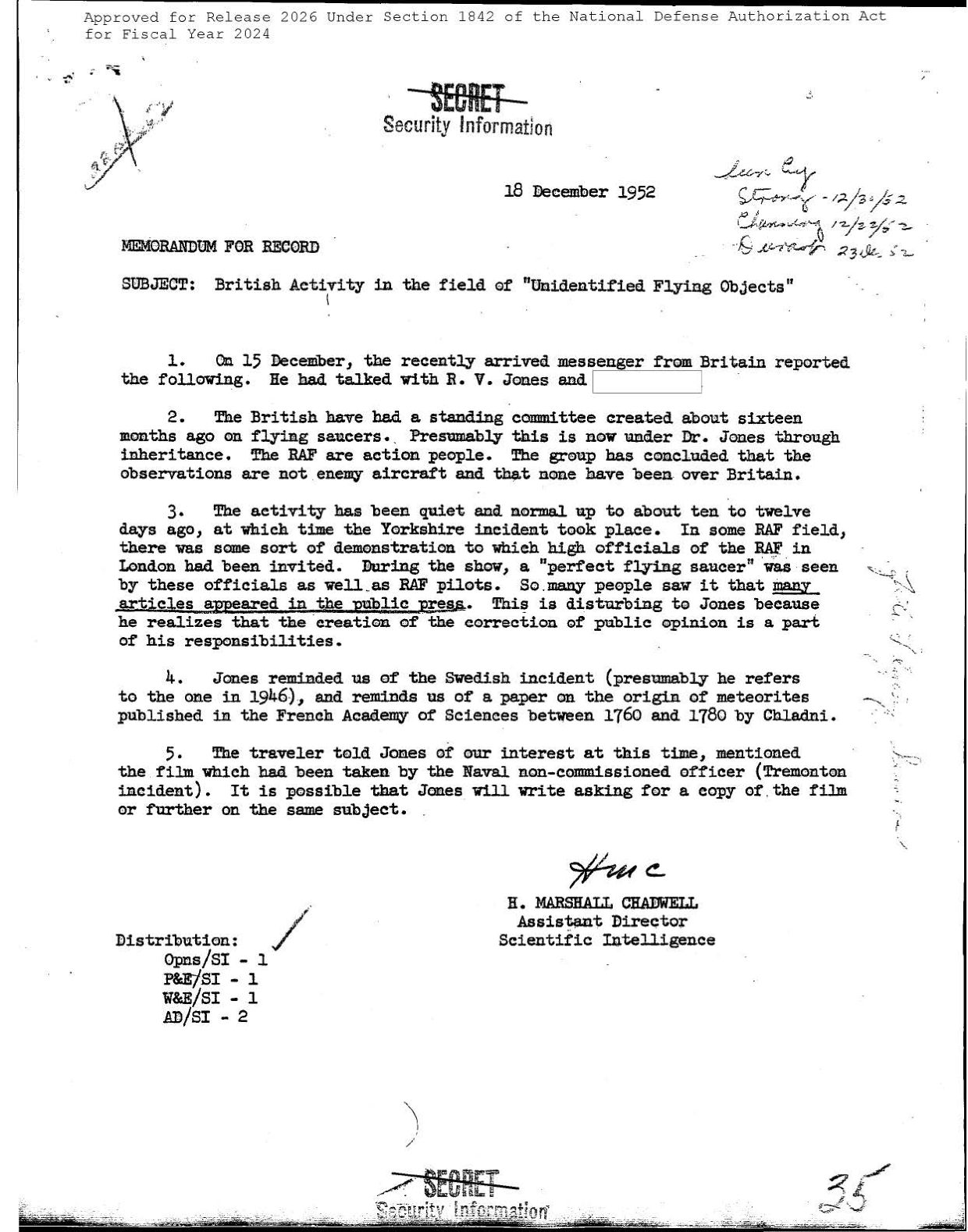 CIA-UAP-014 British Activity in the Field of Unidentified Flying Objects — page 1