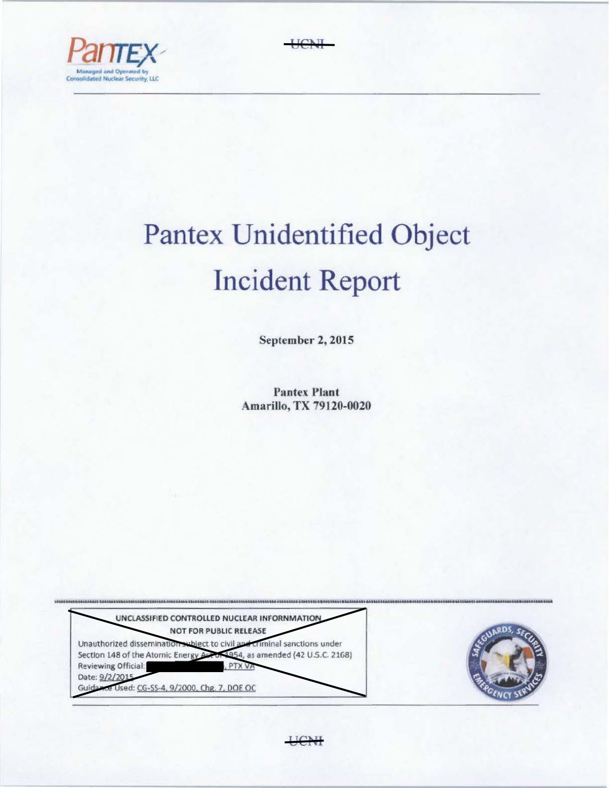 DOE-UAP-D005 Pantex-Unidentified-Object-Incident-Report 2015 — page 2