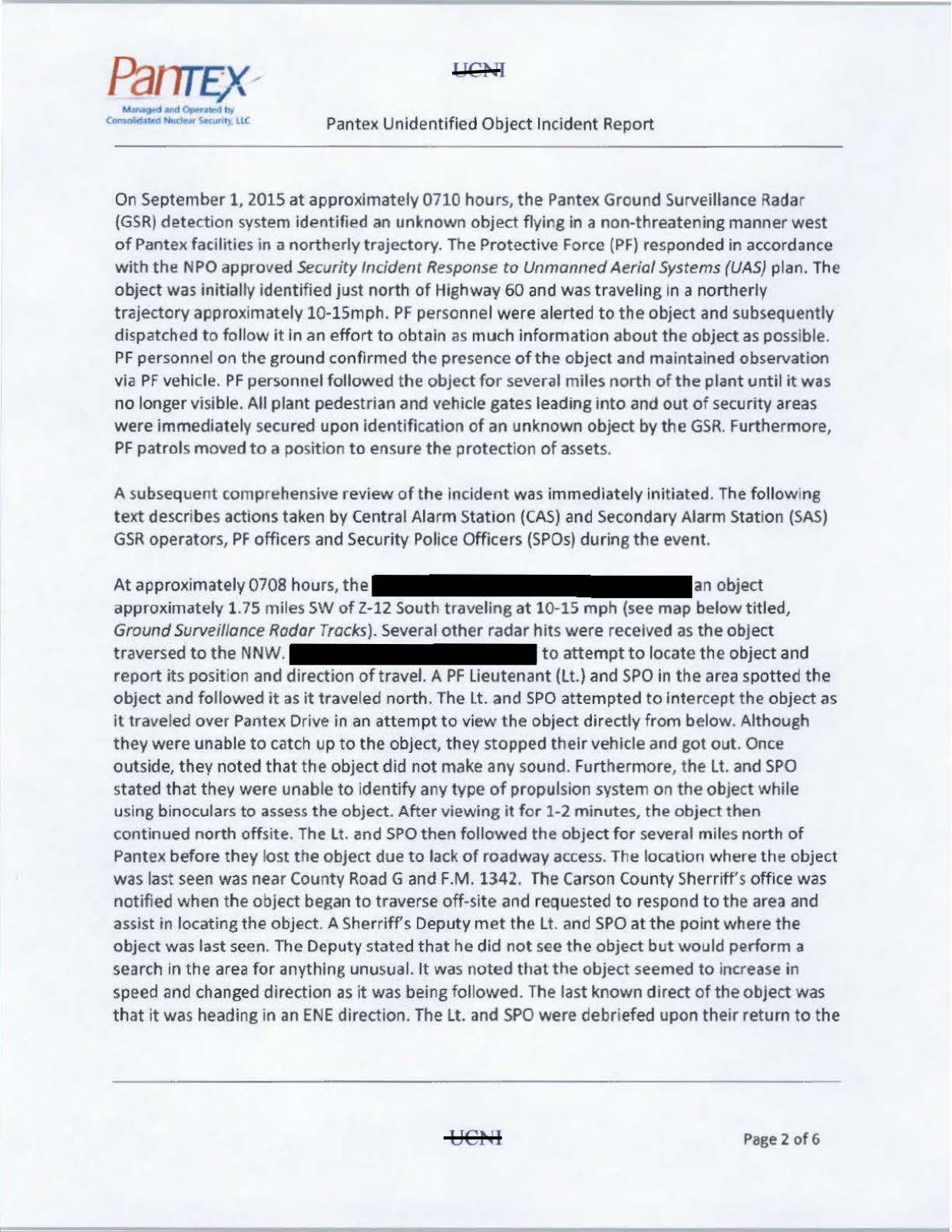 DOE-UAP-D005 Pantex-Unidentified-Object-Incident-Report 2015 — page 3
