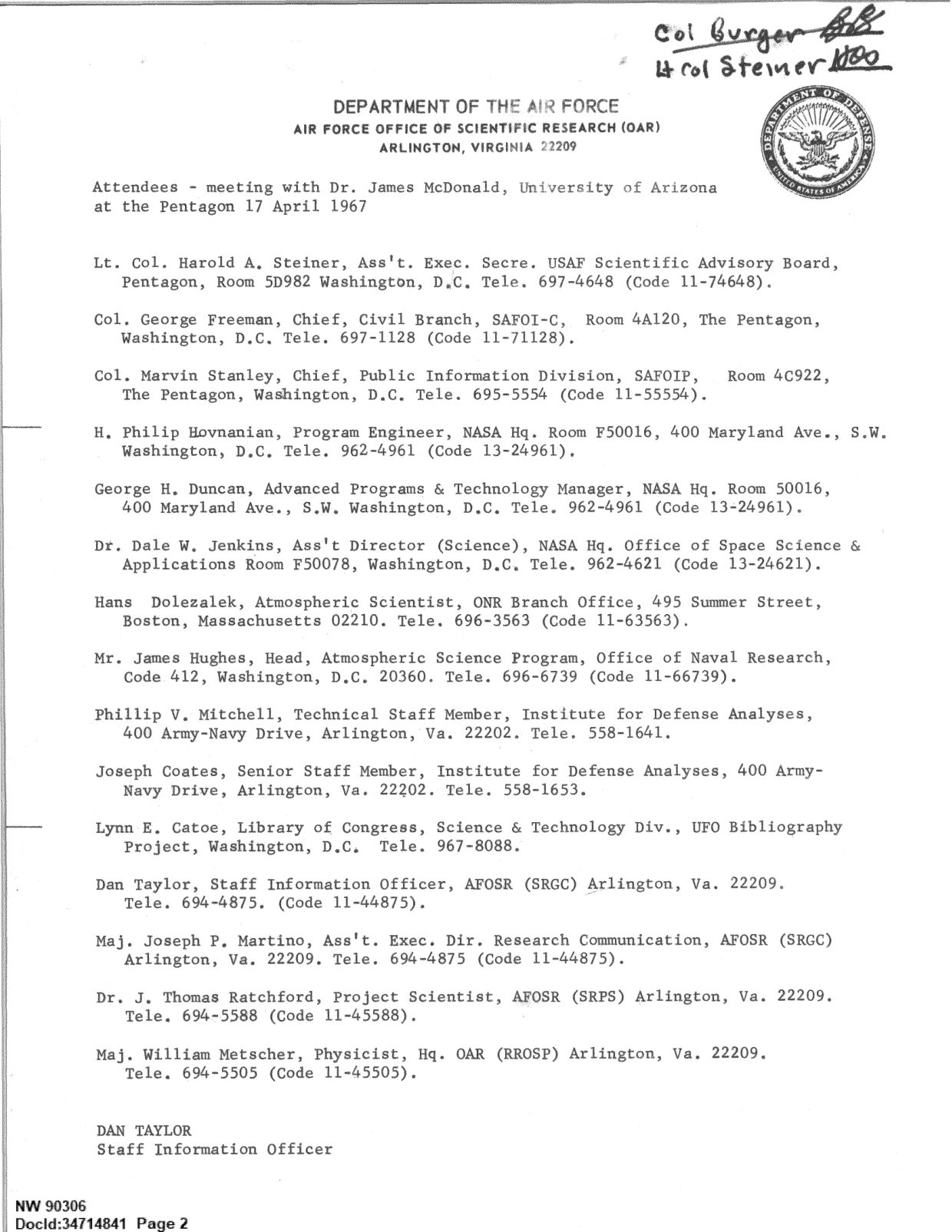 DOW-UAP-D092 DAF-Committee-to-Review-Project-Bluebook 1966-1967 — page 2