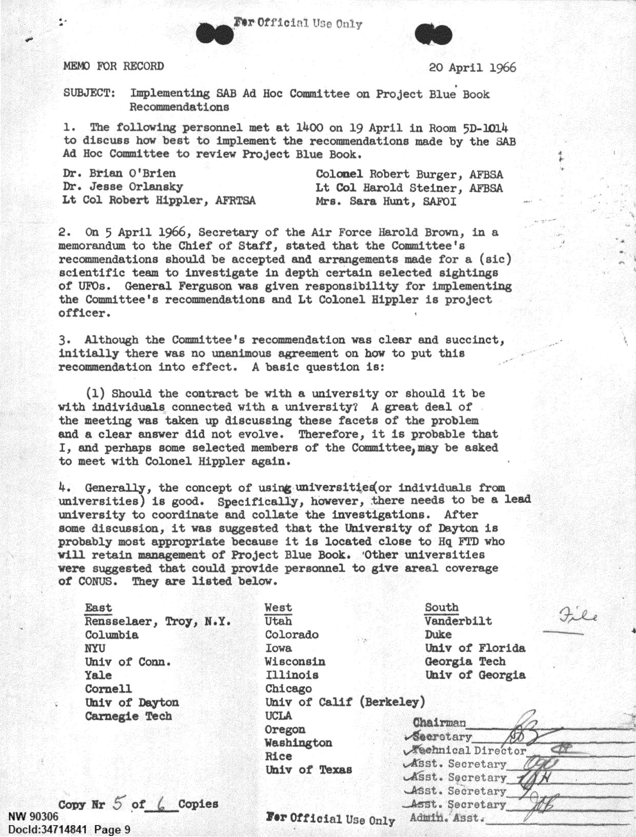 DOW-UAP-D092 DAF-Committee-to-Review-Project-Bluebook 1966-1967 — page 9