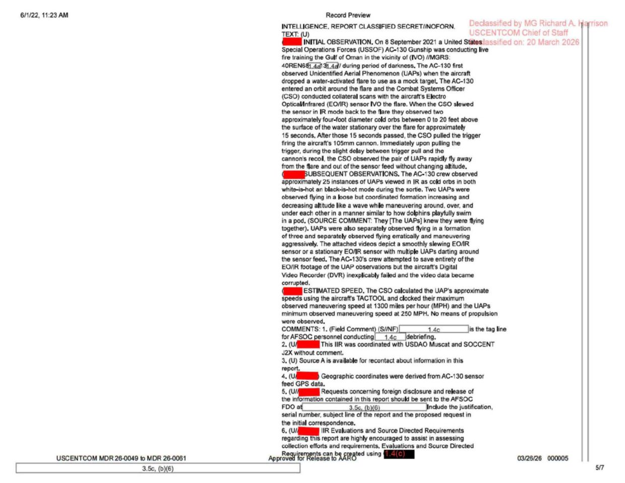 DOW-UAP-D101 IIR Unresolved-UAP-Report-Gulf-of-Oman 2021 — page 5