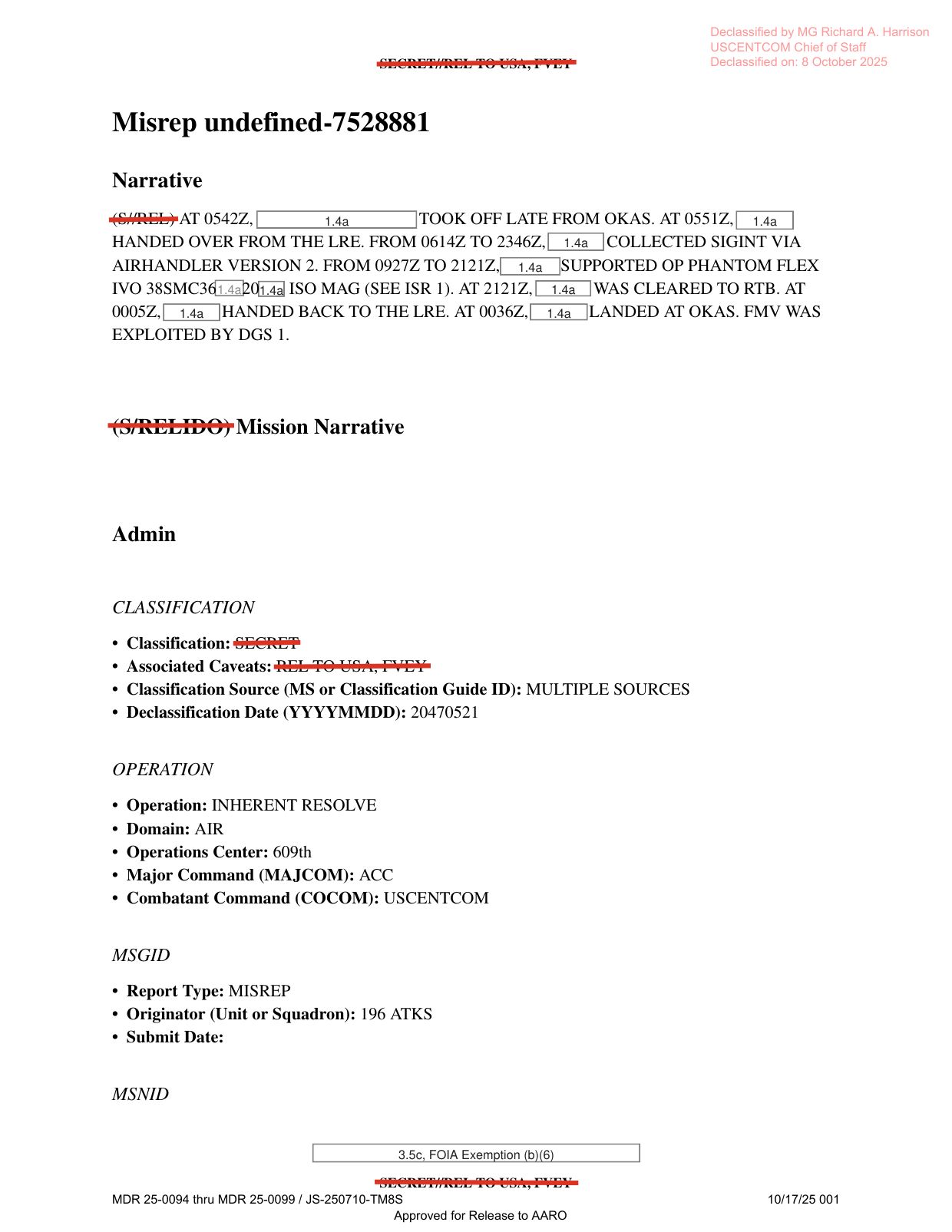 DOW-UAP-D12-Mission-Report-Iraq-May-2022 — page 1