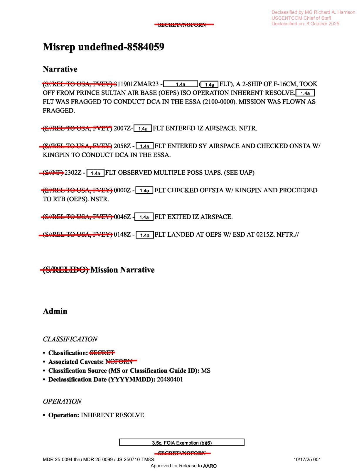 DOW-UAP-D20-Mission-Report-Iraq-2023 — page 1