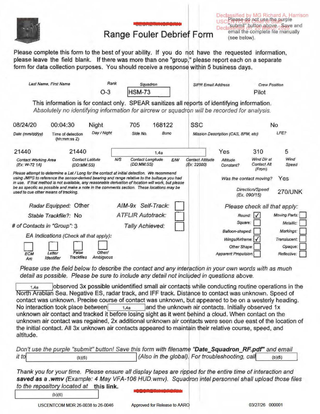 DOW-UAP-D56-Range-Fouler-Debrief-Arabian-Sea-August-2020 — page 1