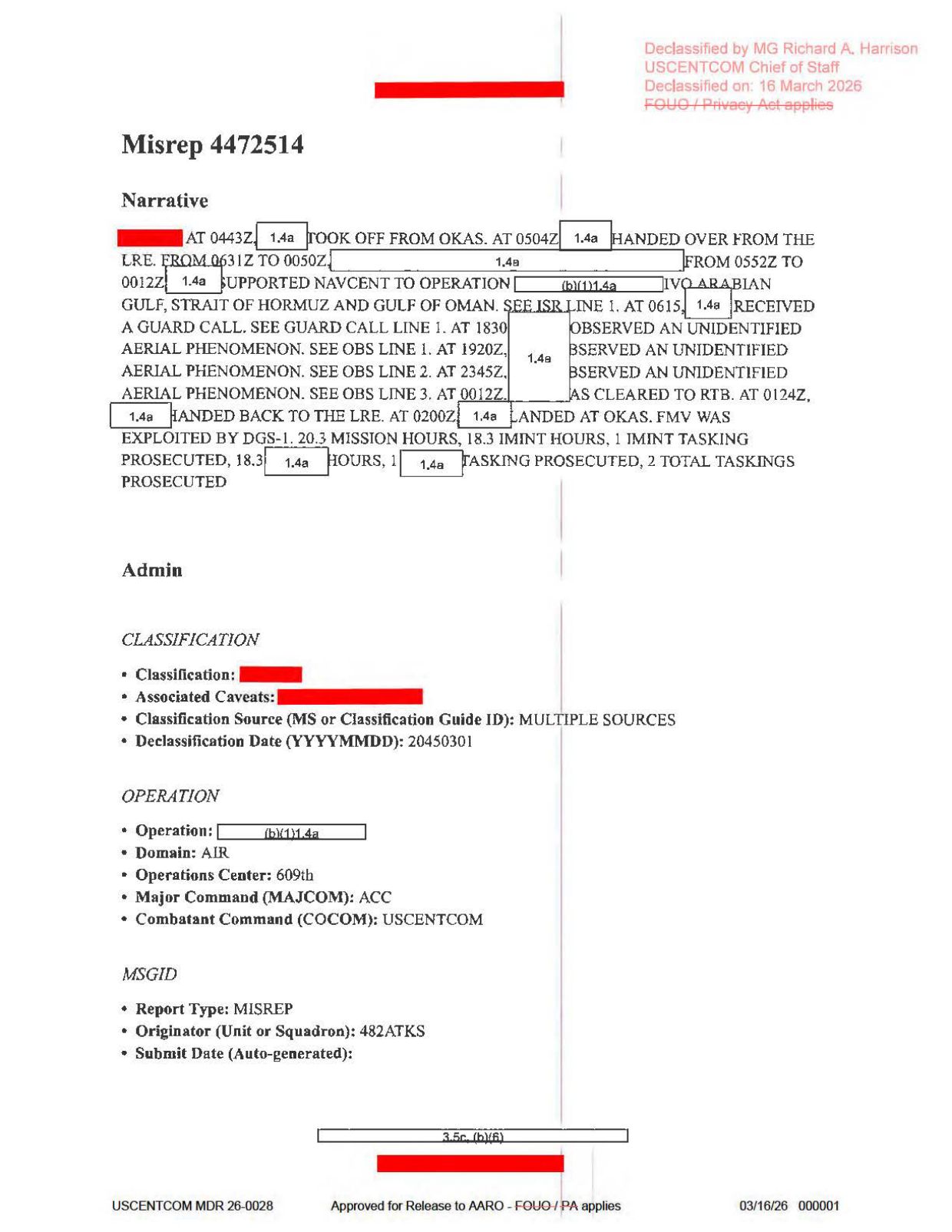 DOW-UAP-D65-Mission-Report-Persian-Gulf-July-2020 — page 1
