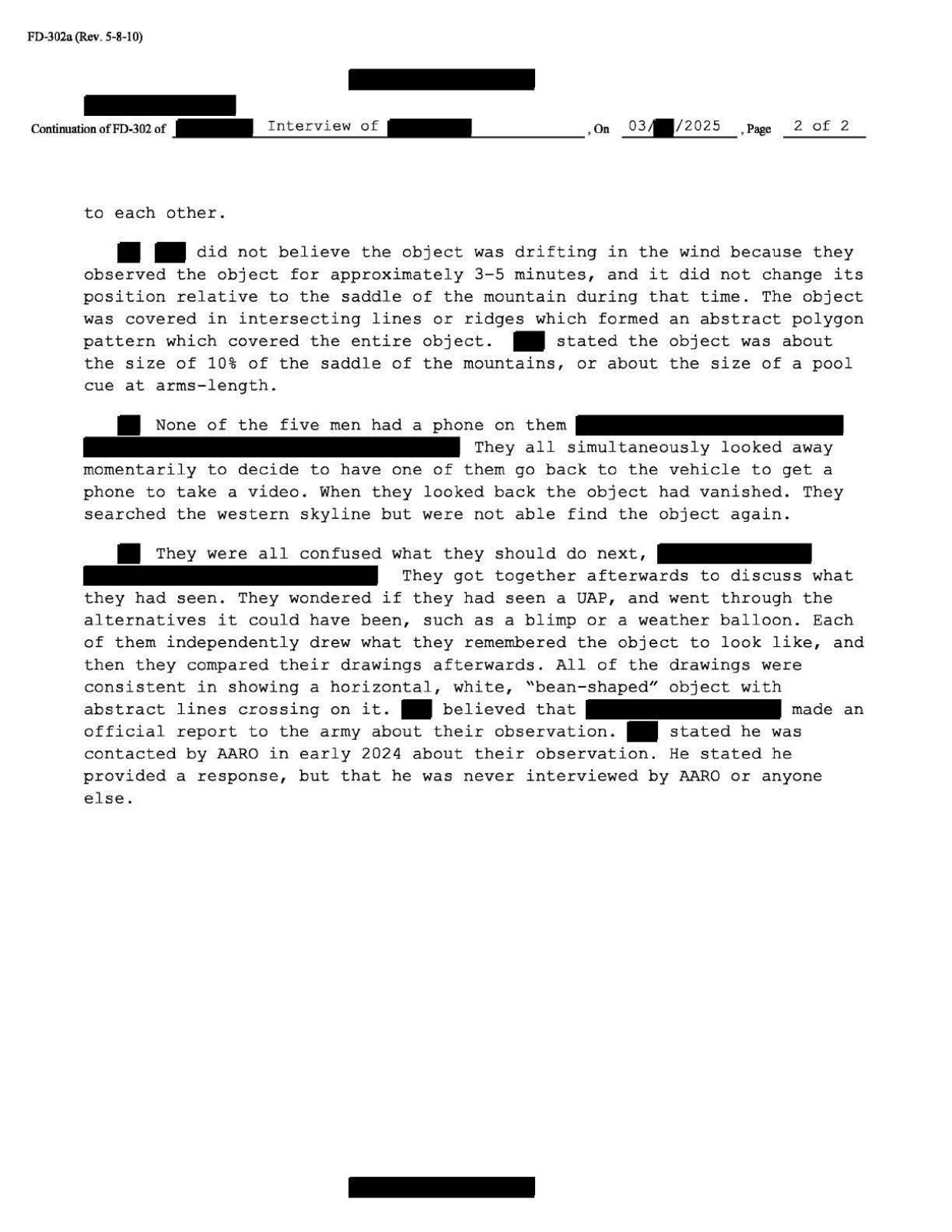 FBI-UAP-D001 FD-302 Unresolved-UAP-Report ColoradoSprings 2022 — page 2