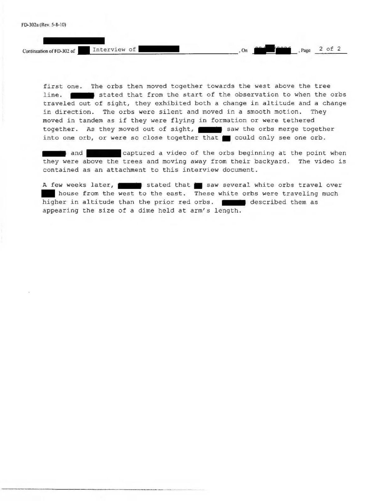 FBI-UAP-D009 FD-302-67 Northeastern-Orb-Sighting 2026 — page 2