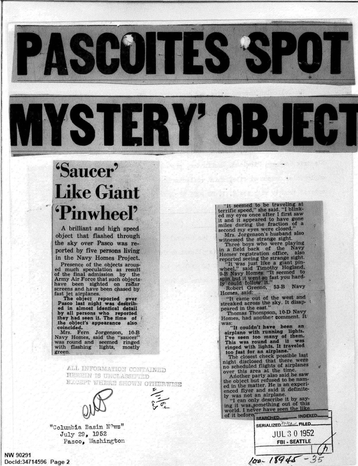 FBI-UAP-D013 WA-UFO-Investigation 1952-1960 — page 2
