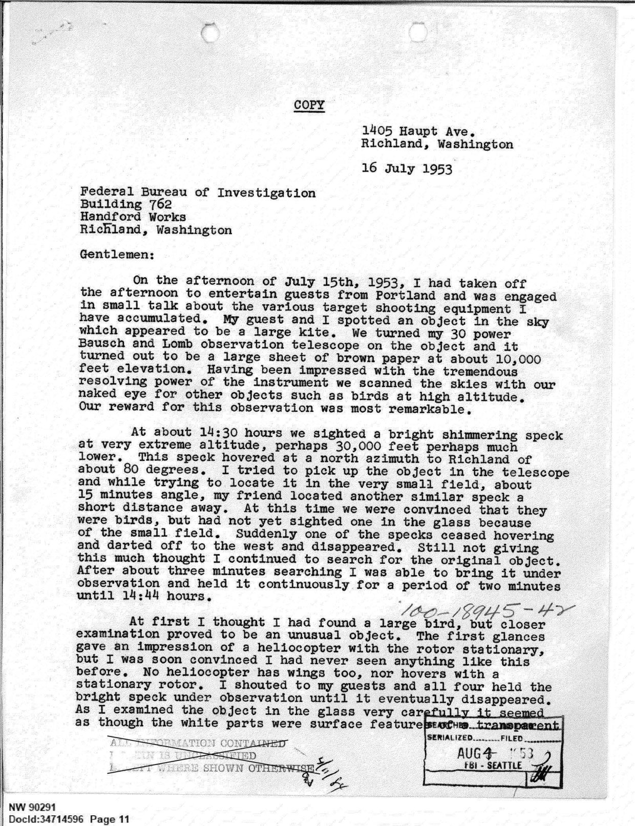 FBI-UAP-D013 WA-UFO-Investigation 1952-1960 — page 11