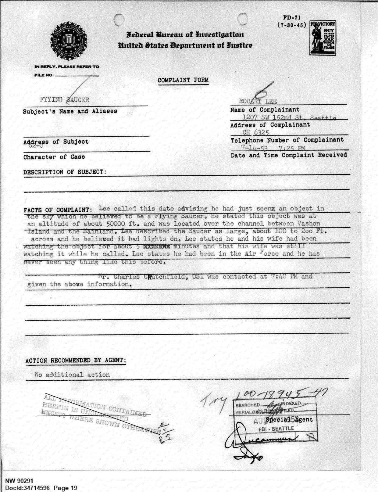 FBI-UAP-D013 WA-UFO-Investigation 1952-1960 — page 19