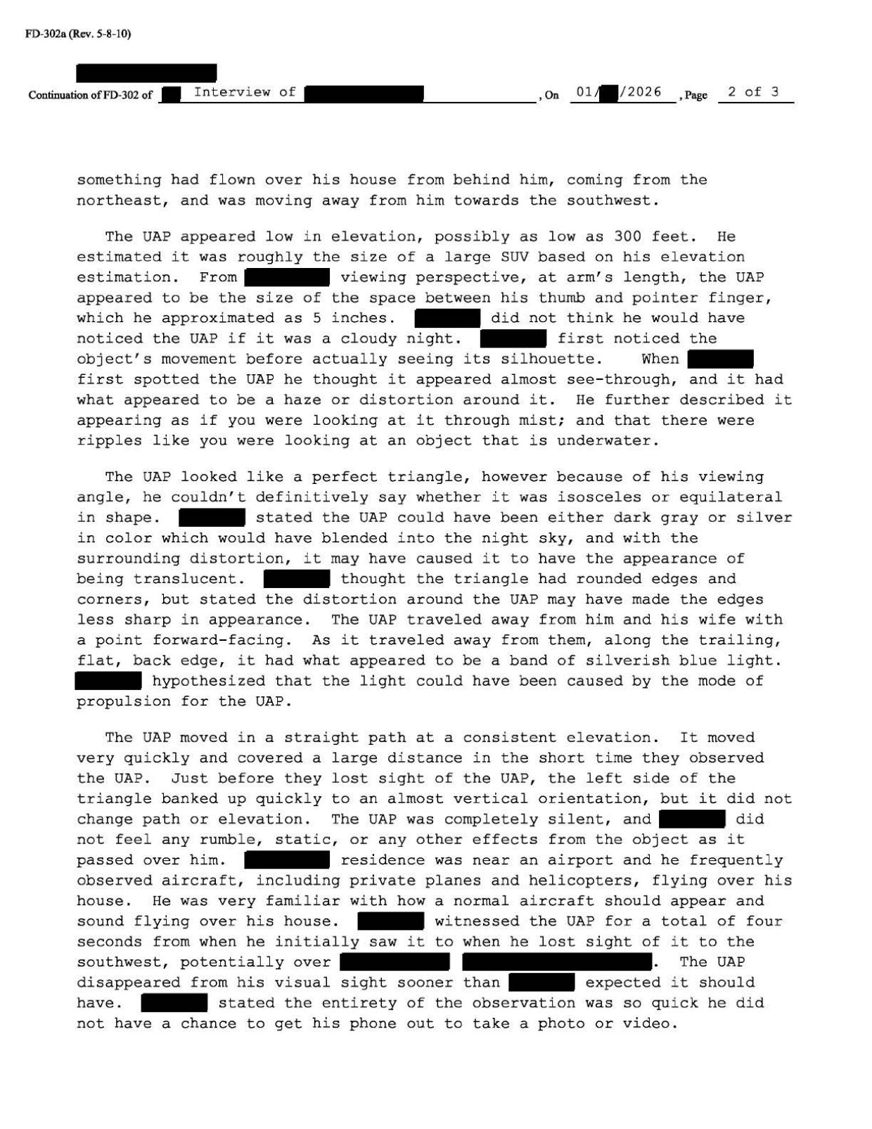 FBI-UAP-D026 FD-302 Dark-Translucent-Triangle 2023 — page 2