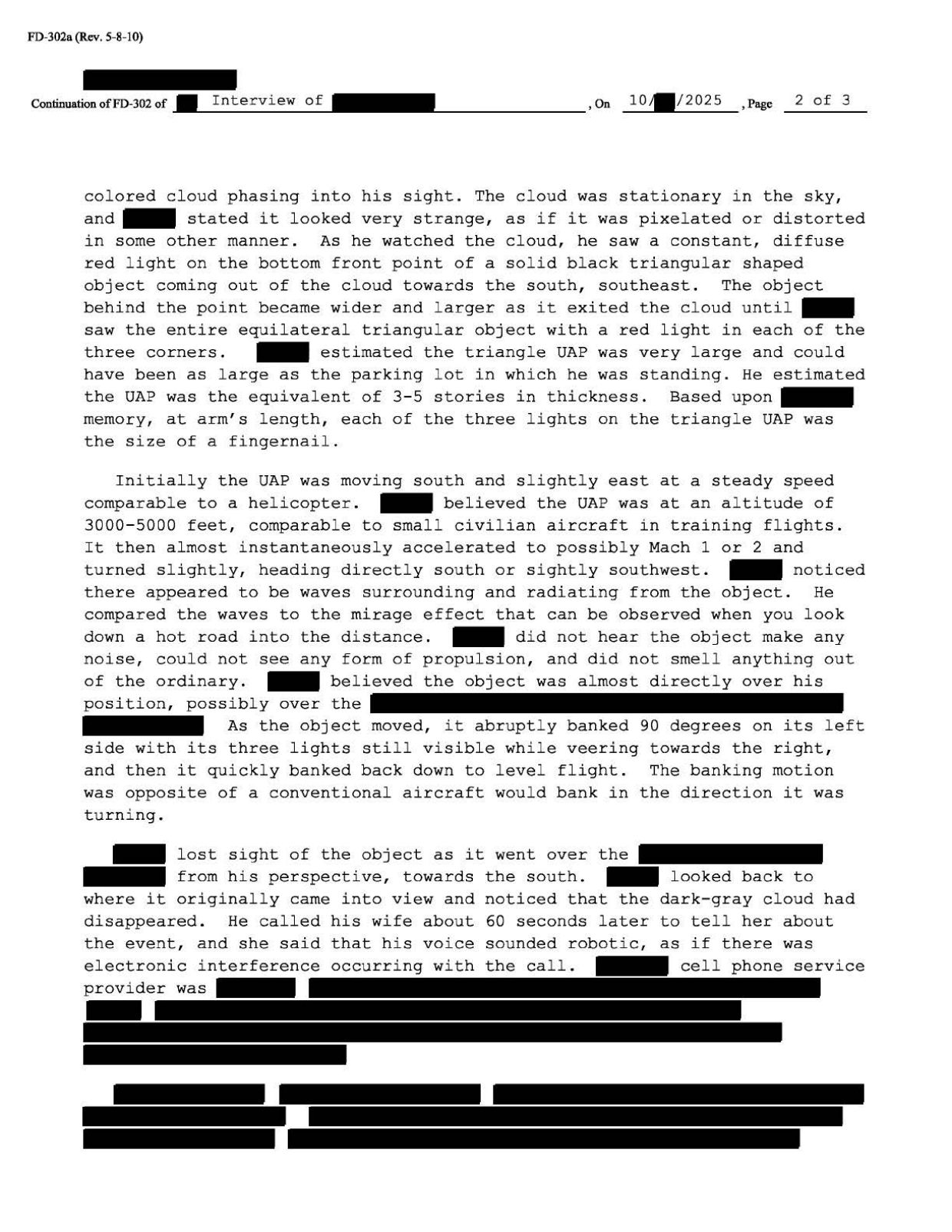 FBI-UAP-D030 FD-302 Large-Triangle-with-Red-Lights 2023 — page 2