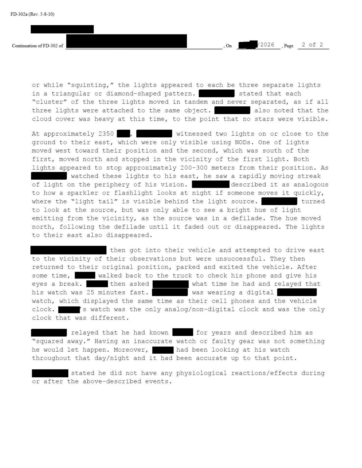 FBI-UAP-D040 FD-302 Multiple-Red-Lights 2026 — page 2