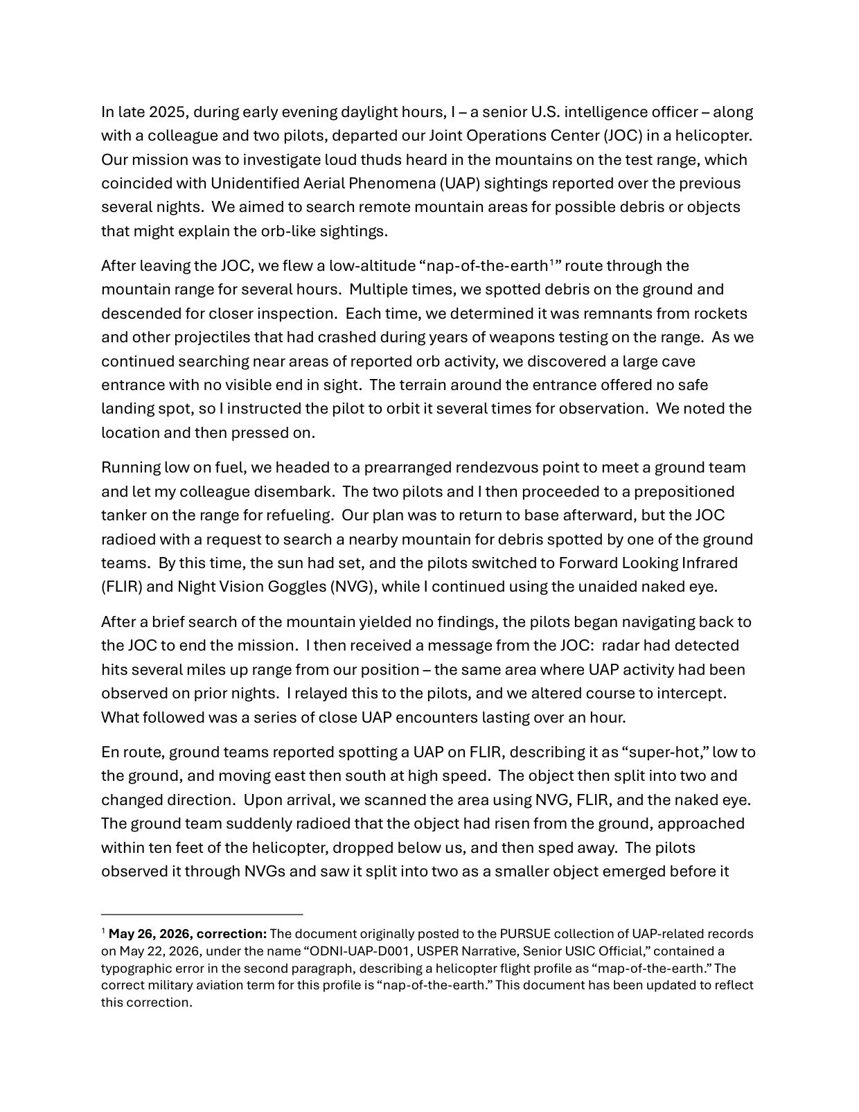 ODNI-UAP-D001 USPER Narrative Senior USIC — page 1