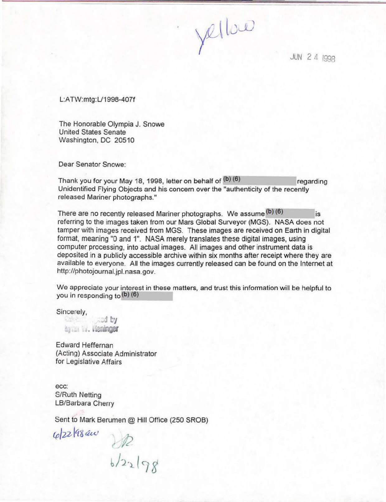 USG-UAP-D001 Congress-WhiteHouse-UFO-Correspondence 1998 — page 41