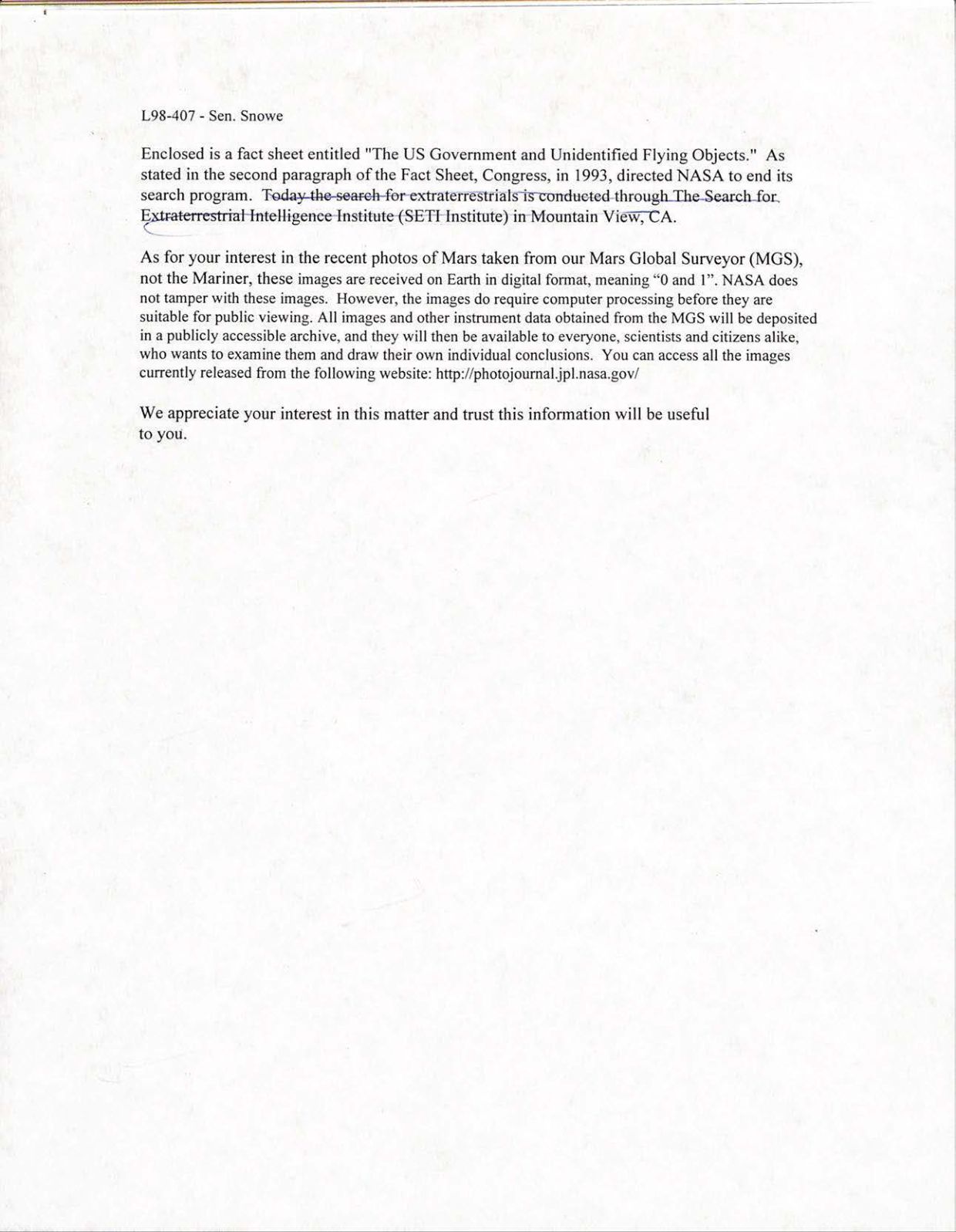 USG-UAP-D001 Congress-WhiteHouse-UFO-Correspondence 1998 — page 44