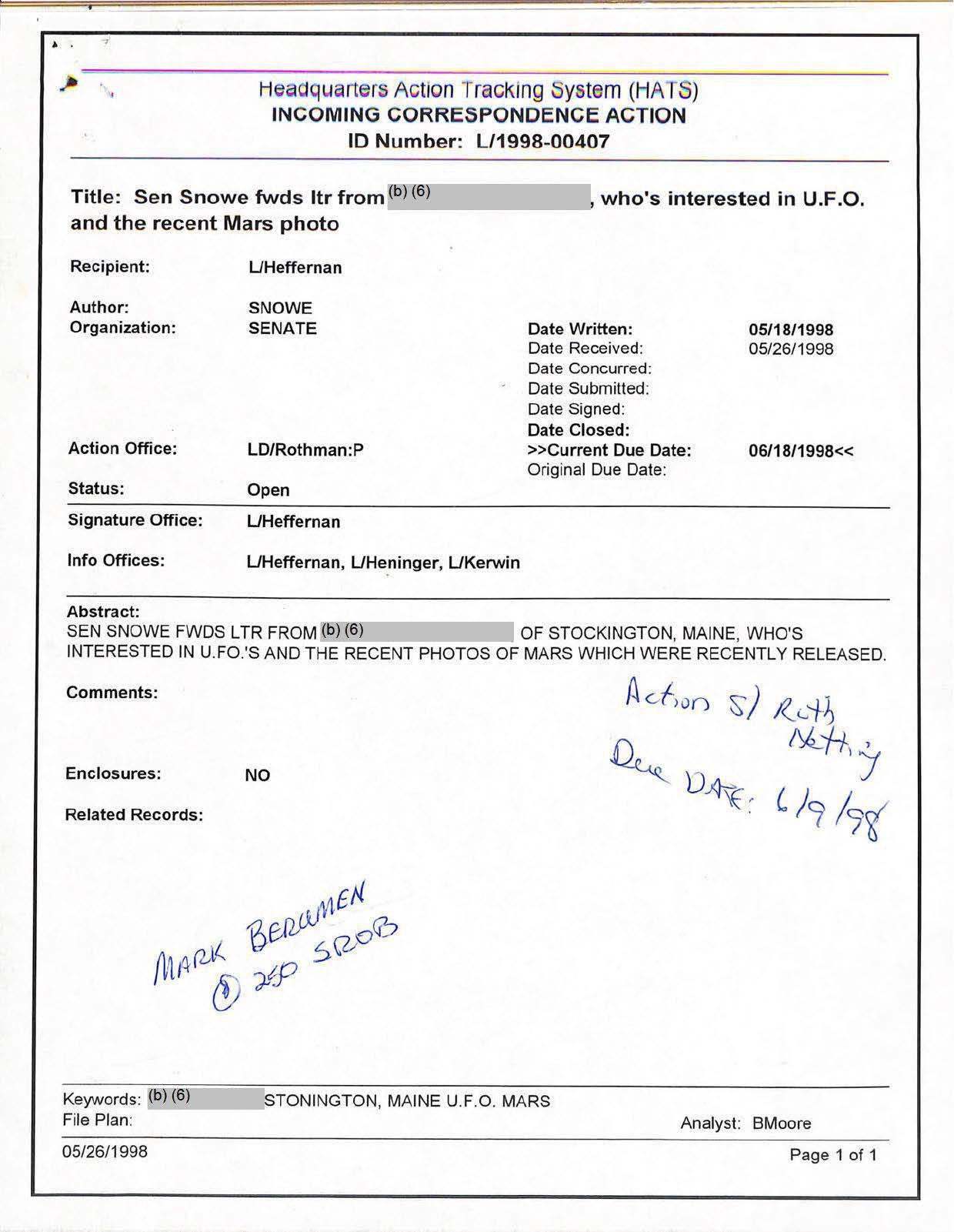 USG-UAP-D001 Congress-WhiteHouse-UFO-Correspondence 1998 — page 47