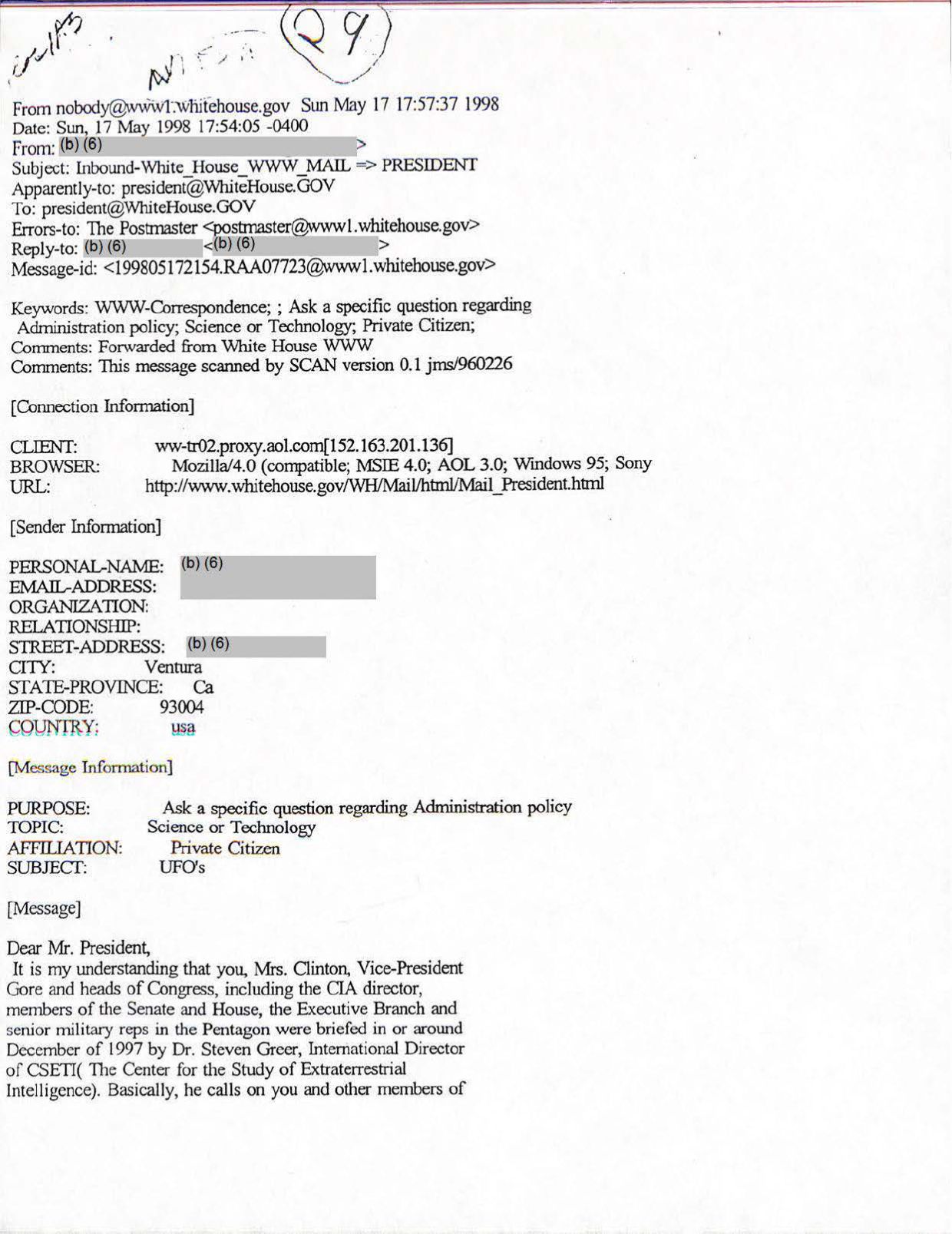 USG-UAP-D001 Congress-WhiteHouse-UFO-Correspondence 1998 — page 53