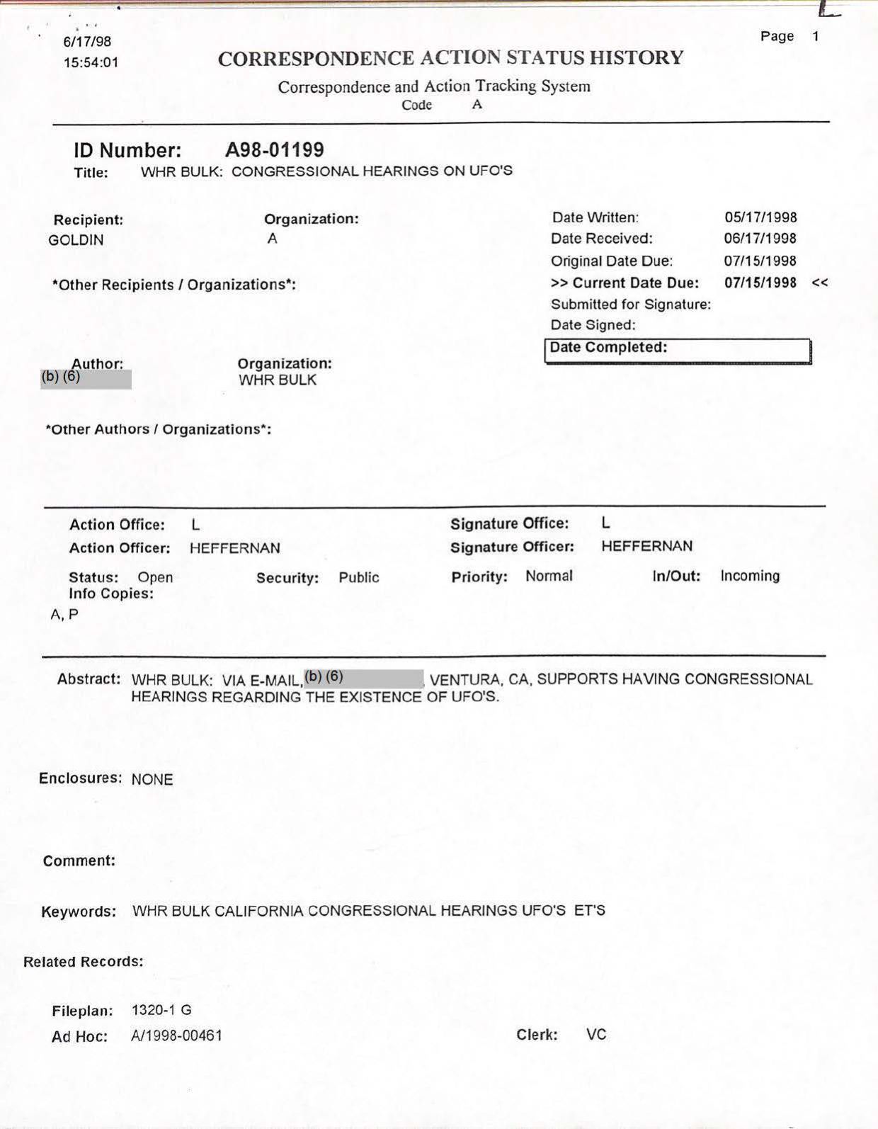 USG-UAP-D001 Congress-WhiteHouse-UFO-Correspondence 1998 — page 58