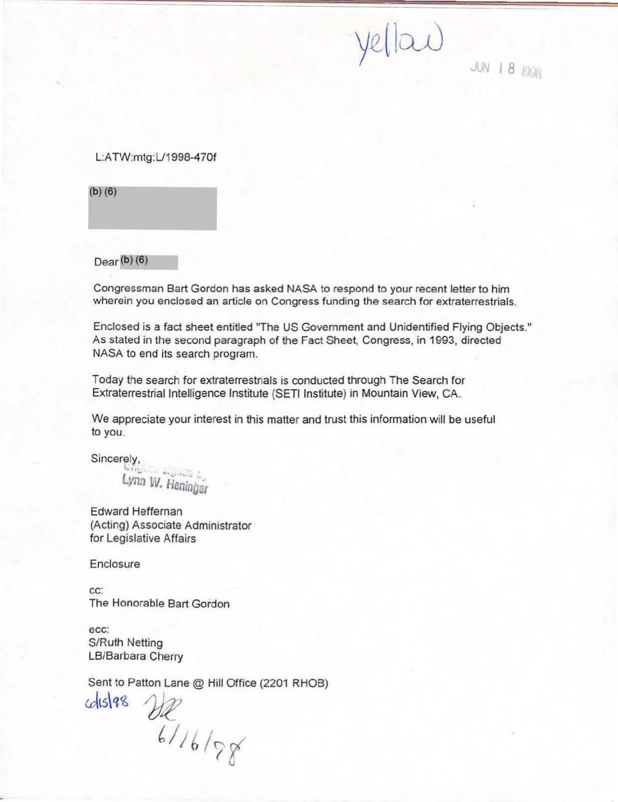 USG-UAP-D001 Congress-WhiteHouse-UFO-Correspondence 1998 — page 61