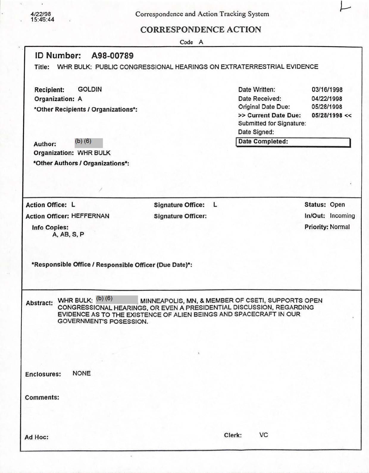 USG-UAP-D001 Congress-WhiteHouse-UFO-Correspondence 1998 — page 72