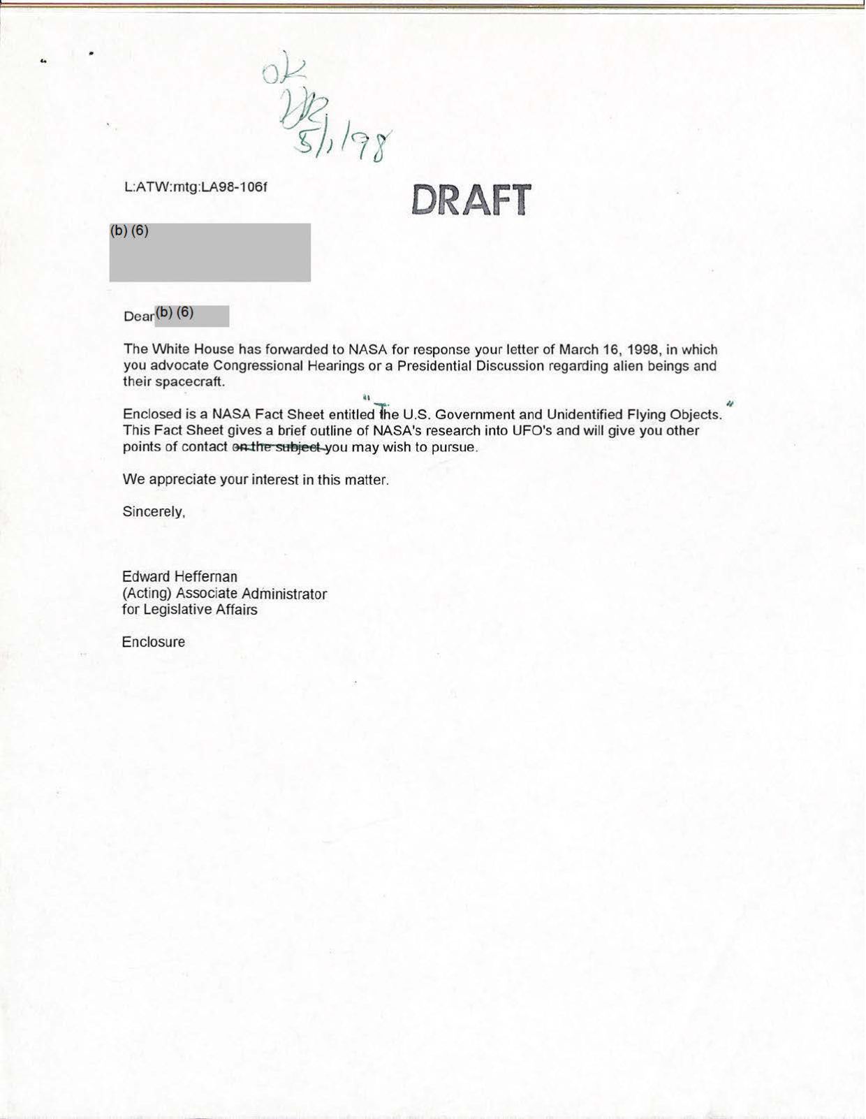 USG-UAP-D001 Congress-WhiteHouse-UFO-Correspondence 1998 — page 77