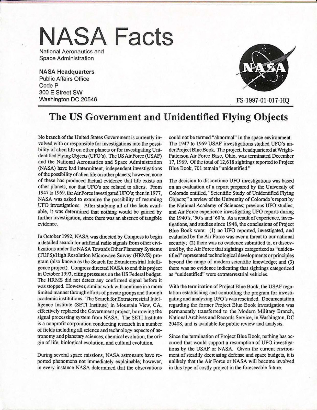 USG-UAP-D001 Congress-WhiteHouse-UFO-Correspondence 1998 — page 80